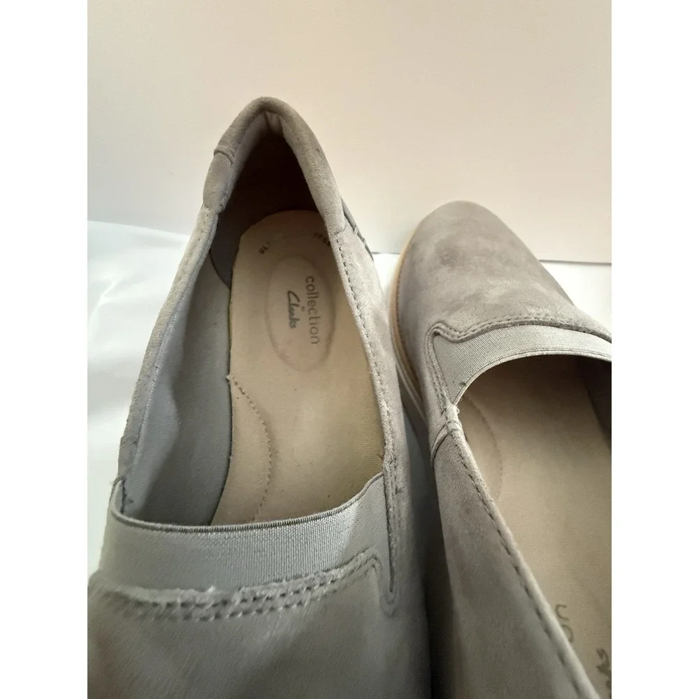 Clarks Collection Gray Suede Women's Slip-On Loafer Casual Shoes US 8.5
